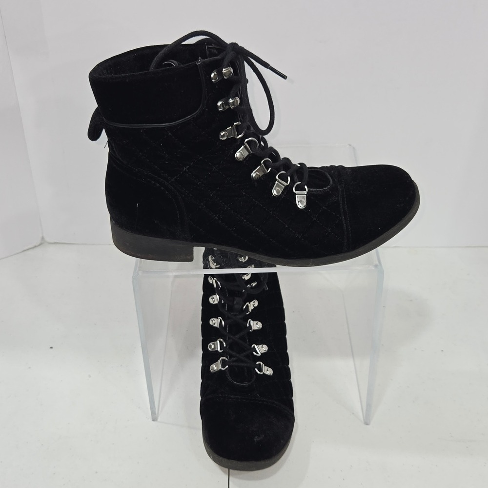 G by Guess Womens Habor Black Velvet Quilted Lace Up Combat Ankle Boots Size 9M,
